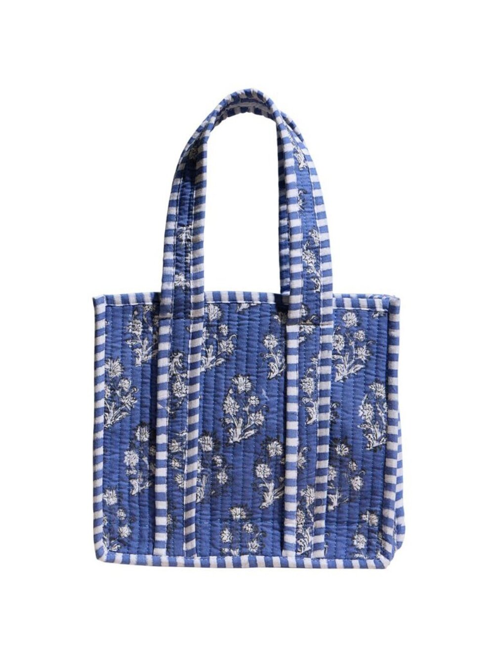 Tigerstars Quilted Blue Floral Pattern Tote Bag
